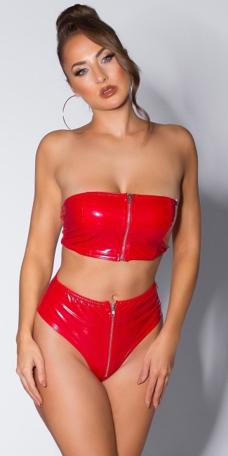 Latex look bandeau top with zip Red